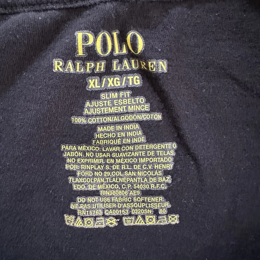 Polo Ralph Lauren T-Shirt‎ Men's XL Black Slim Fit Crew Neck Red Pony